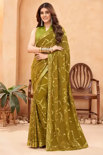 Heavy georgette double run sequence work saree with Blouse piece