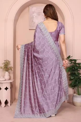 lavender silk tissue saree with sequin embroidery