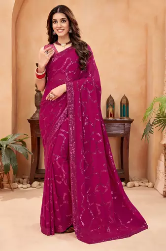 Heavy georgette double run sequence work saree with Blouse piece