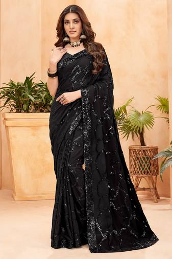 Heavy georgette double run sequence work saree with Blouse piece