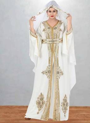 white gold embroidered kaftan style dress 1