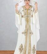 Elegant White & Gold Embroidered Kaftan Style Dress