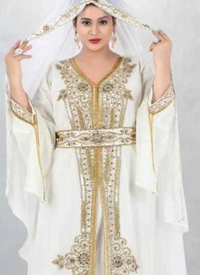white gold embroidered kaftan style dress 2