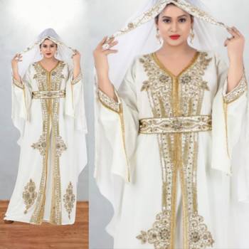 white gold embroidered kaftan style dress 3