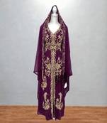 Burgundy & Gold Embroidered Kaftan Dress