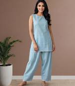 sky blue cotton kurta set with loose farshi salwar pants
