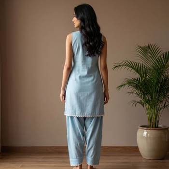 sky blue cotton kurta set with loose farshi salwar pants 2