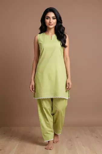 Pista slub cotton kurta with loose fit farshi salwar