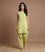 pista cotton kurta with loose farshi salwar set