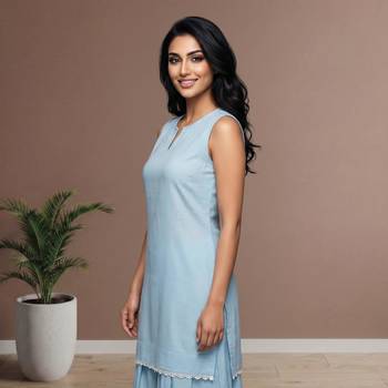 sky blue cotton kurta set with loose farshi salwar pants 4