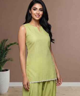 pista cotton kurta with loose farshi salwar set 3