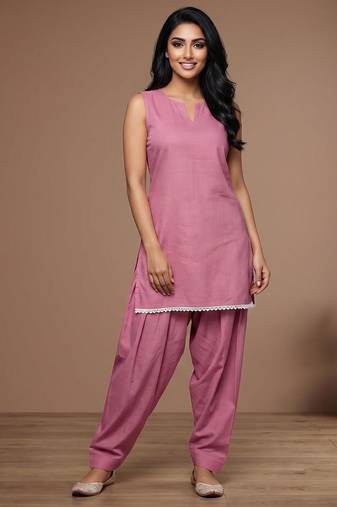 Onion slub cotton kurta with loose fit farshi salwar