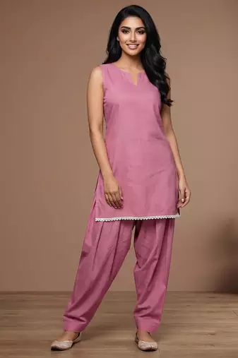 Onion slub cotton kurta with loose fit farshi salwar