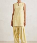 yellow slub cotton kurta set with farshi salwar pants