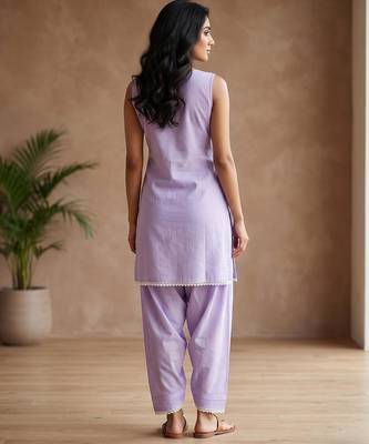 lavender cotton farshi salwar set sleeveless kurta outfit 2