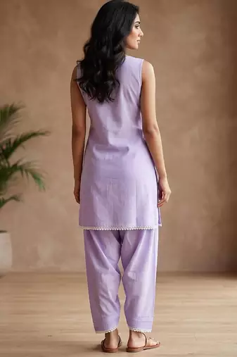lavender cotton farshi salwar set sleeveless kurta outfit
