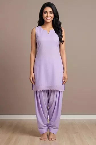 lavender cotton farshi salwar set sleeveless kurta outfit