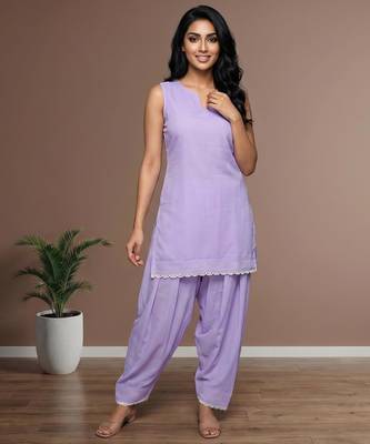 lavender cotton farshi salwar set sleeveless kurta outfit 5