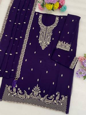 violet faux georgette embroidered sharara set 2