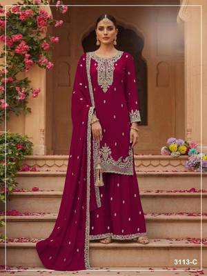 red faux georgette embroidered sharara set 1