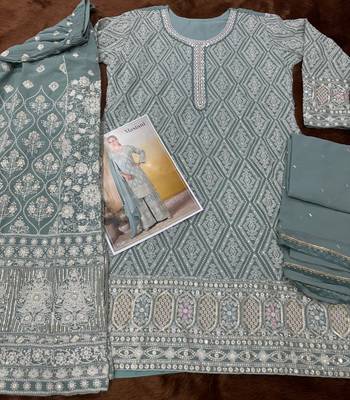 sky blue georgette embroidered palazzo suit with dupatta 3