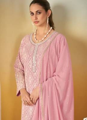 pink georgette embroidered palazzo suit with dupatta 2