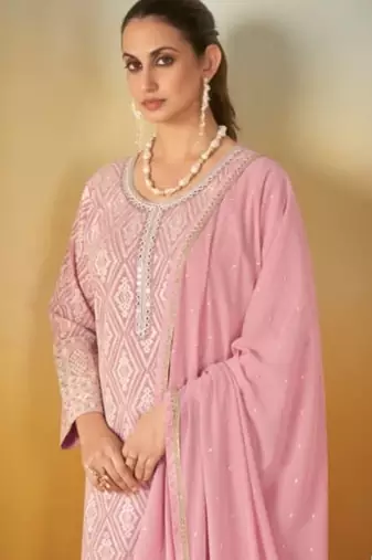 pink georgette embroidered palazzo suit with dupatta