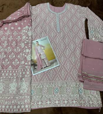 pink georgette embroidered palazzo suit with dupatta 3