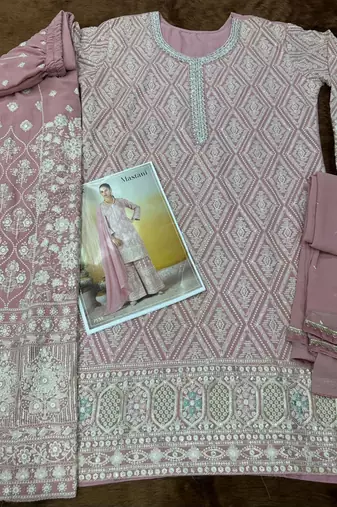 pink georgette embroidered palazzo suit with dupatta