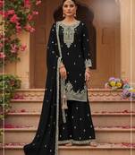 black faux georgette embroidered sharara set