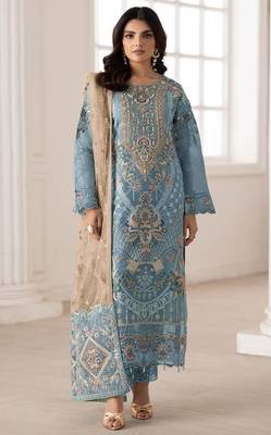 blue silk embroidered salwar kameez set 1