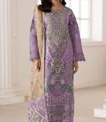 Purple silk semi stitched suit with embroidery & sequence work