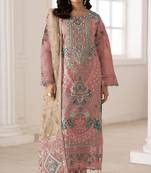 Peach silk semi stitched suit with embroidery & sequence work
