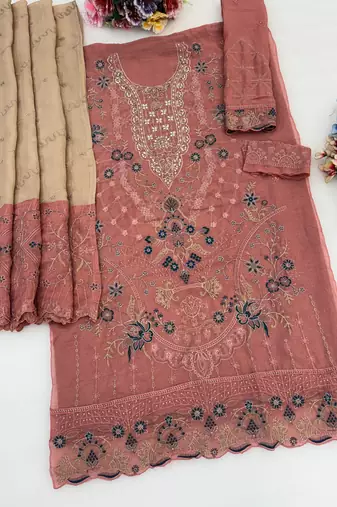 peach silk embroidered salwar kameez set