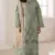 Green silk semi stitched suit with embroidery & sequence work