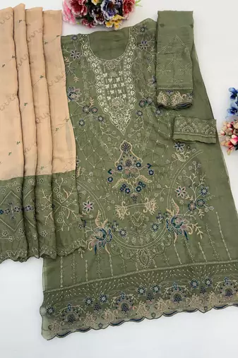 green silk embroidered salwar kameez set
