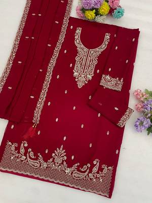 red faux georgette embroidered sharara set 2