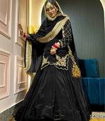 Black Embroidery Crep  Lehenga Dupatta With Top