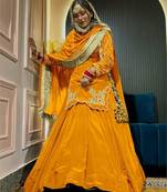 Yellow Embroidery Crep  Lehenga Dupatta With Top