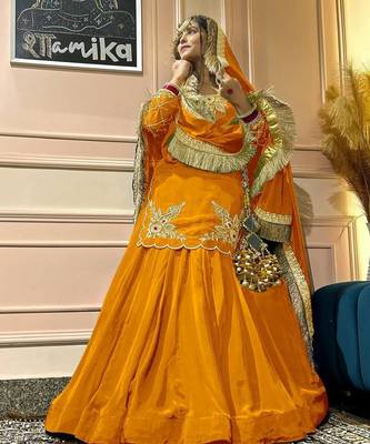 Yellow Embroidery Crep Lehenga Dupatta With Top 3