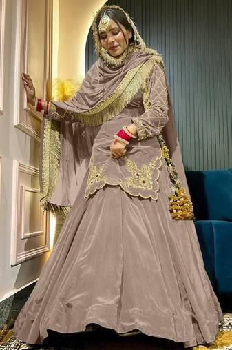 cream crepe silk embroidered lehenga set with dupatta