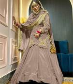 cream crepe silk embroidered lehenga set with dupatta
