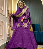 Purple Embroidery Crep  Lehenga Dupatta With Top