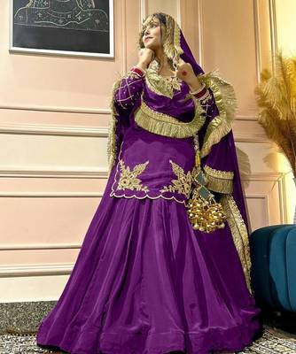 purple crepe silk blend embroidered lehenga set with dupatta 2