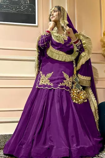 purple crepe silk blend embroidered lehenga set with dupatta