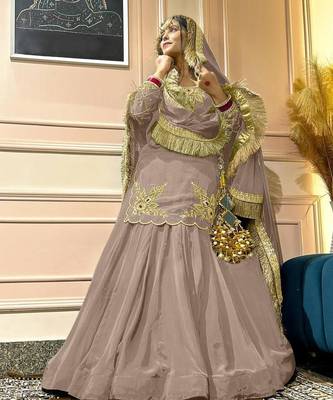 cream crepe silk blend embroidered lehenga set with dupatta 2