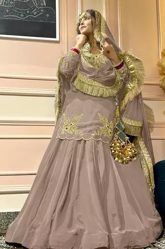 cream crepe silk blend embroidered lehenga set with dupatta