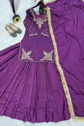purple crepe silk blend embroidered lehenga set with dupatta