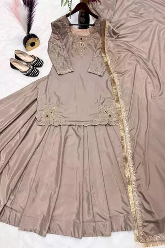 cream crepe silk blend embroidered lehenga set with dupatta