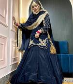 Blue Embroidery Crep  Lehenga Dupatta With Top